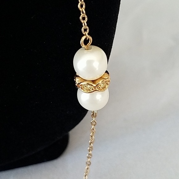 J. Crew Gold Station Necklace Faux Pearl Crystal - Picture 3 of 6